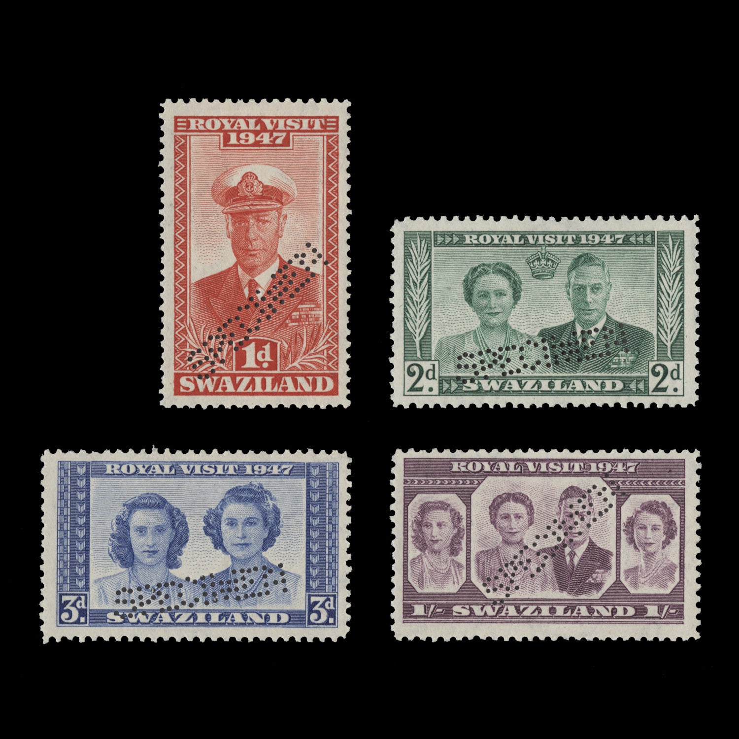 Swaziland 1947 MNH Royal Visit SPECIMEN set ZEBOOSE.COM