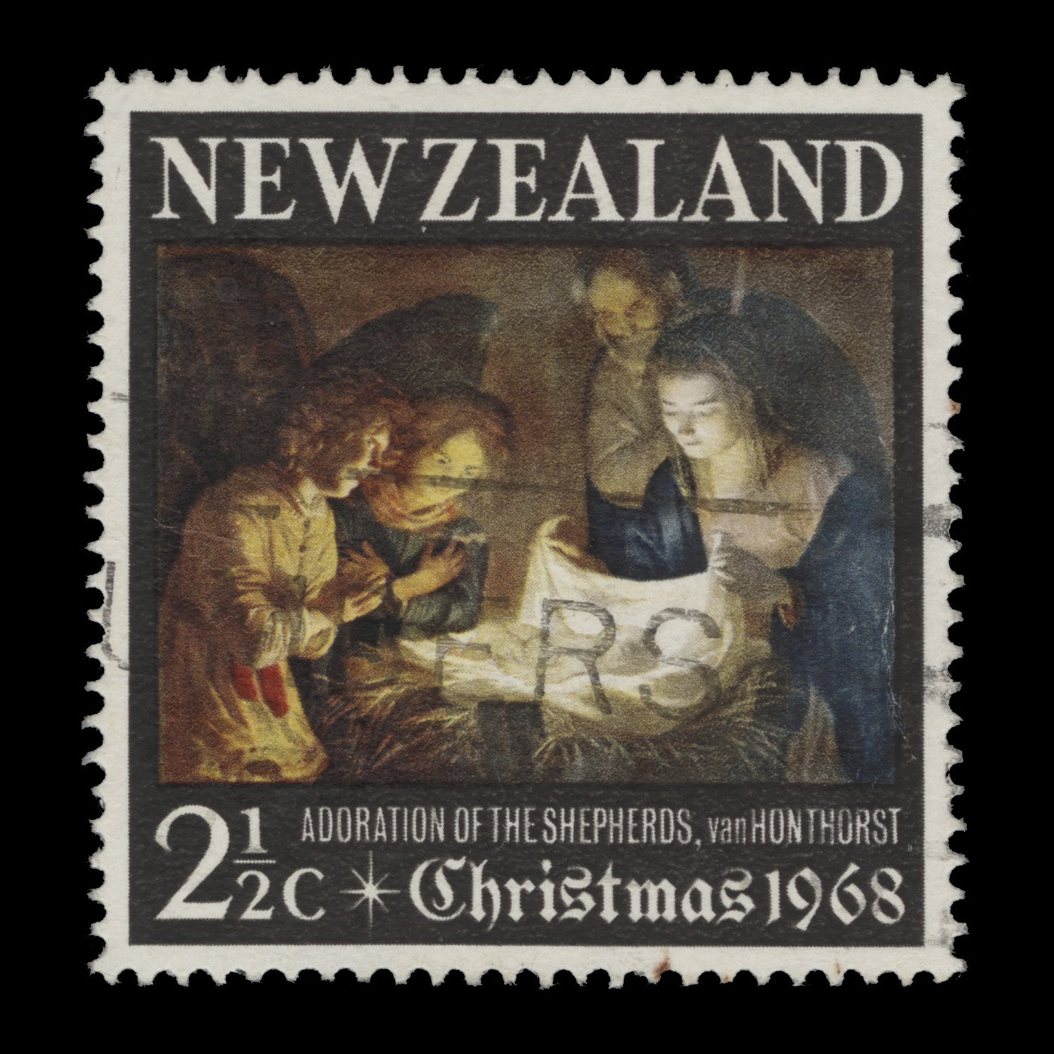 New Zealand 1968 Variety 2 d Christmas partially missing red