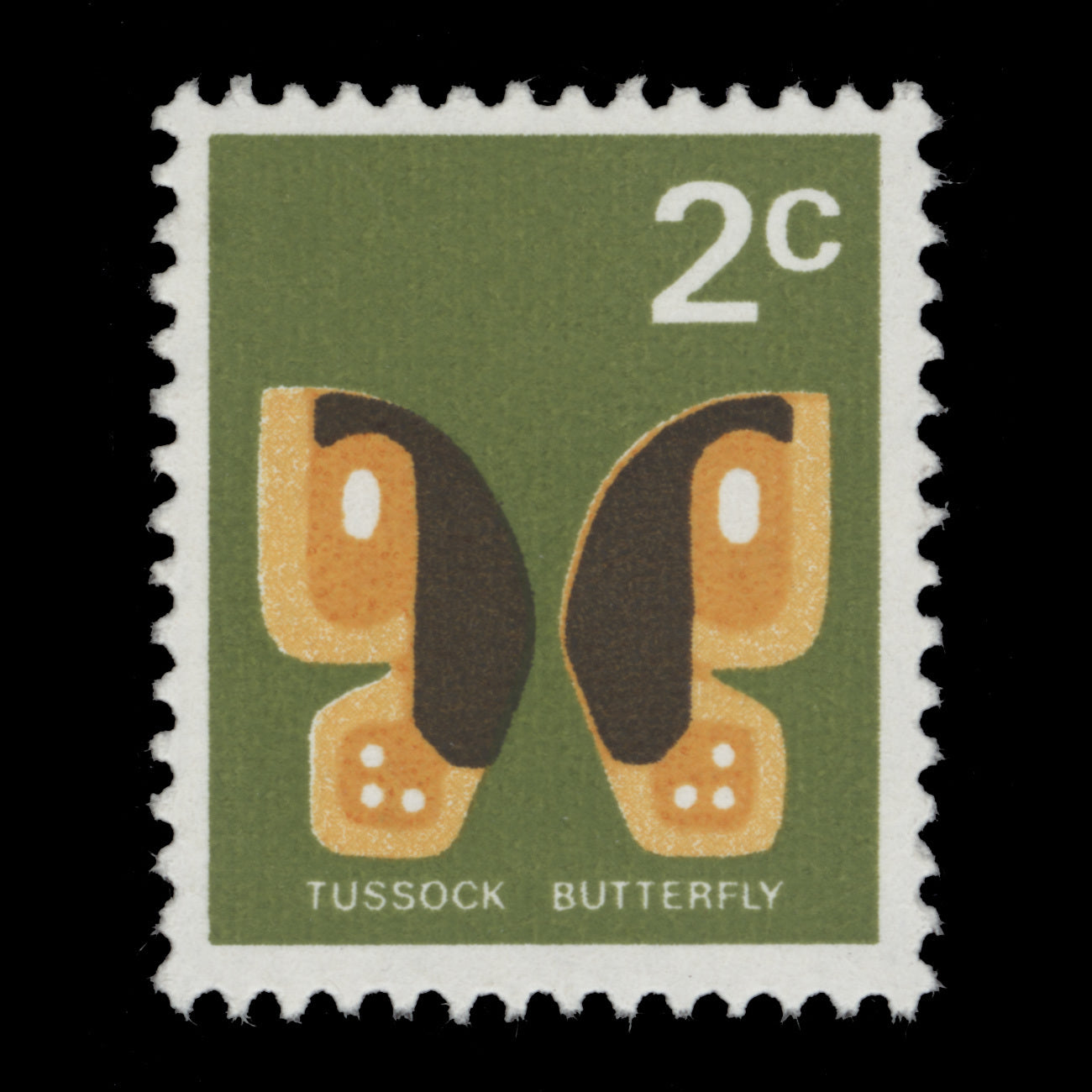 New Zealand 1973 Variety 2c Tussock Butterfly missing black