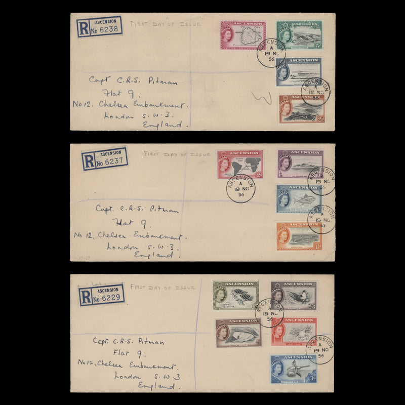 Ascension 1956 Definitives first day covers