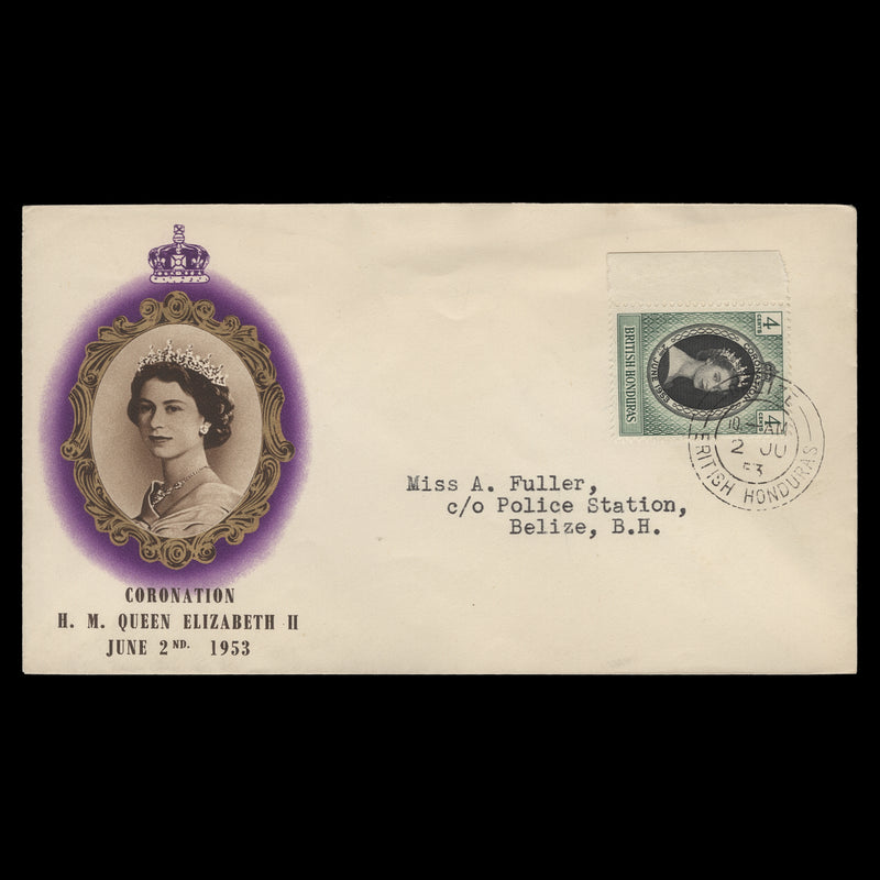 British Honduras 1953 (FDC) 4c Coronation, BELIZE