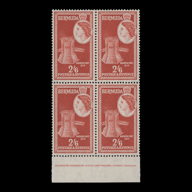 Bermuda 1953 (MNH) 2s6d Warwick Fort imprint block