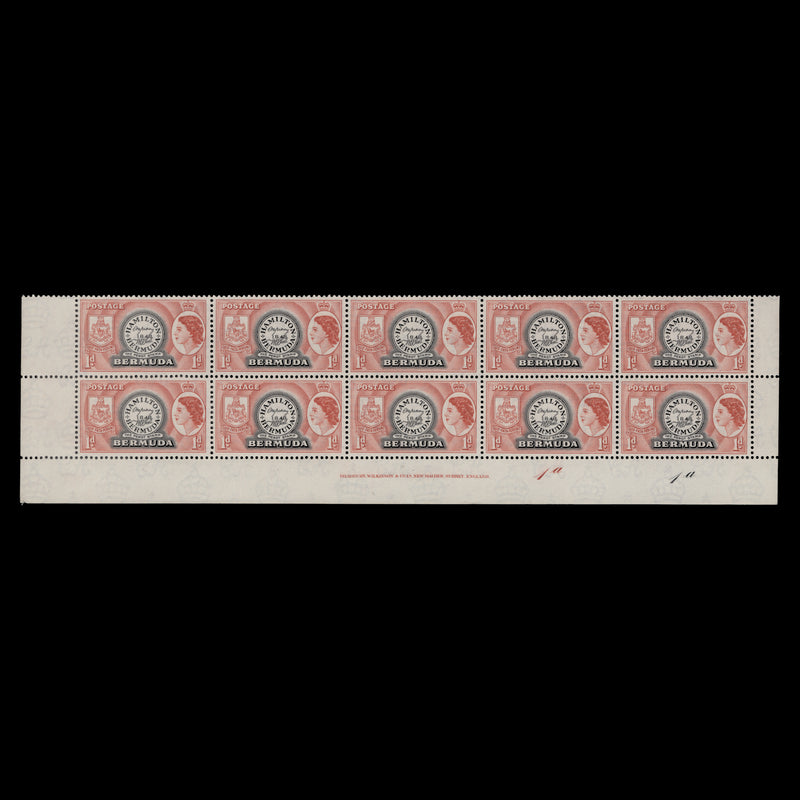 Bermuda 1954 (MNH) 1d Postmaster Perot's Stamp imprint/plate 1a–1a block