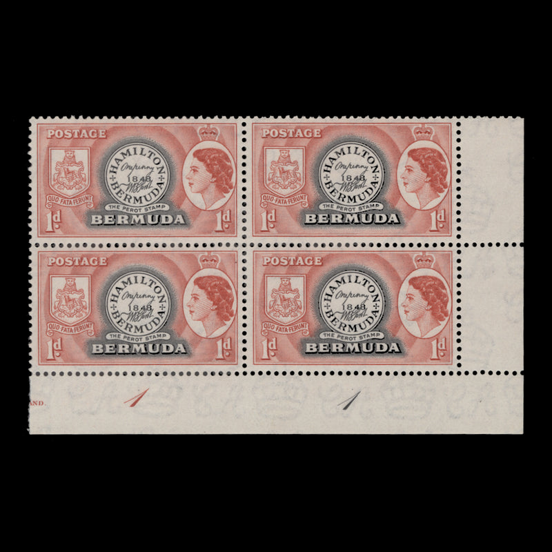 Bermuda 1954 (MNH) 1d Postmaster Perot's Stamp plate 1–1 block