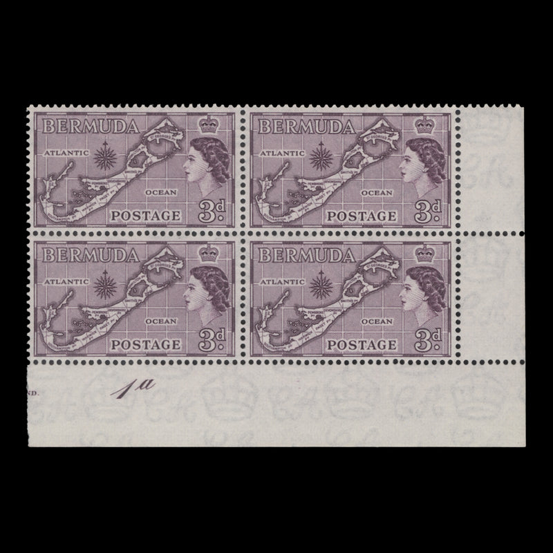 Bermuda 1962 (MNH) 3d Map plate 1a block, die II