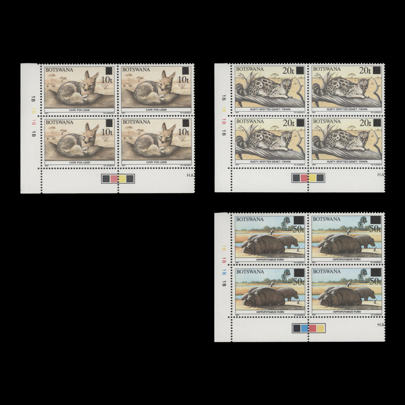 Botswana 1990 (MLH) Wildlife Provisionals plate 1B–1B–1B–1B blocks