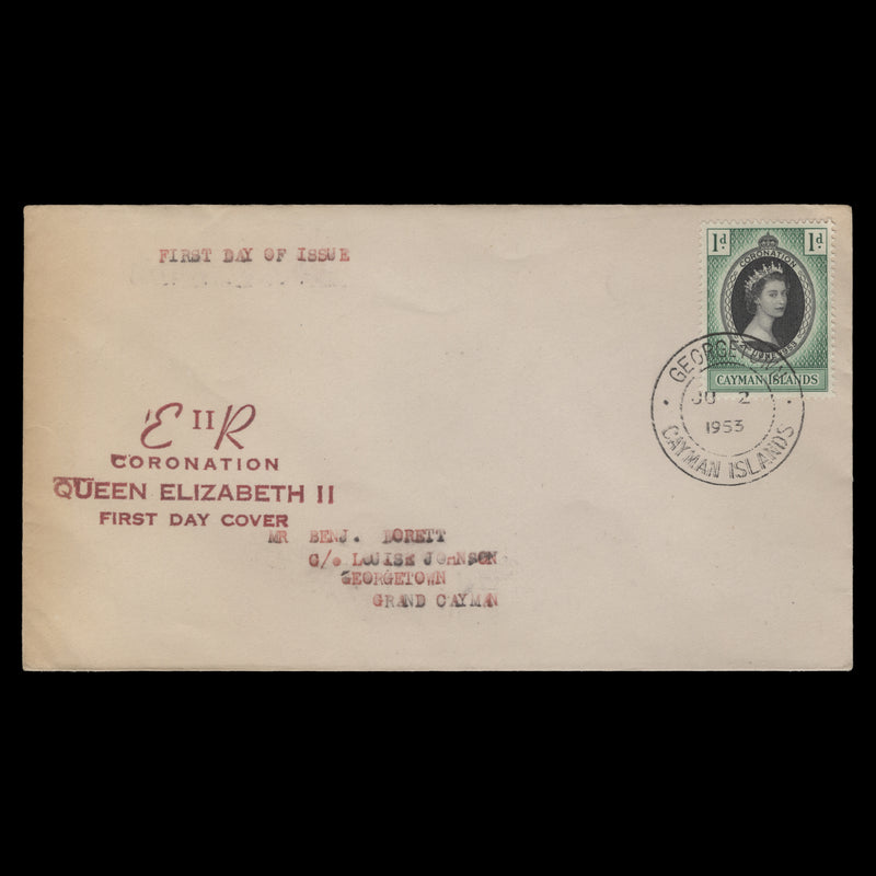 Cayman Islands 1953 (FDC) 1d Coronation, GEORGETOWN