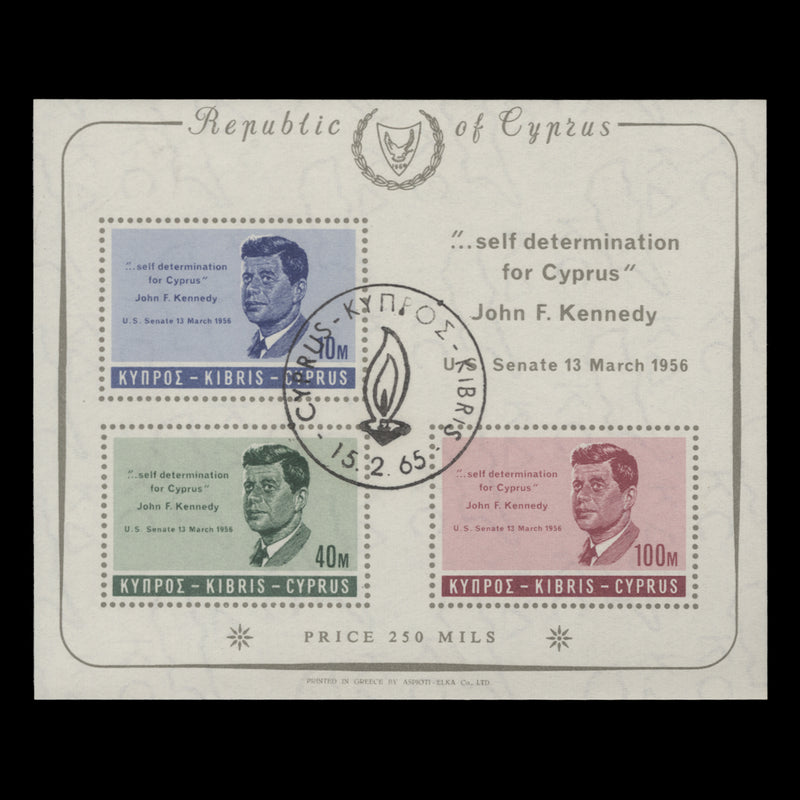 Cyprus 1965 (Used) Kennedy Commemoration miniature sheet