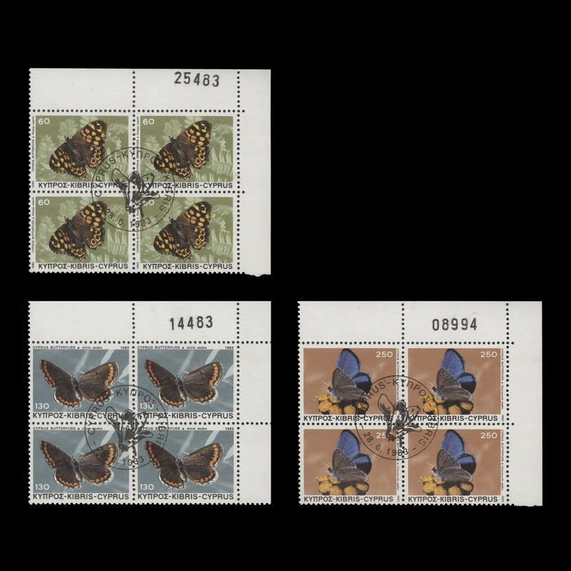 Cyprus 1983 Butterflies sheet number blocks cancelled-to-order