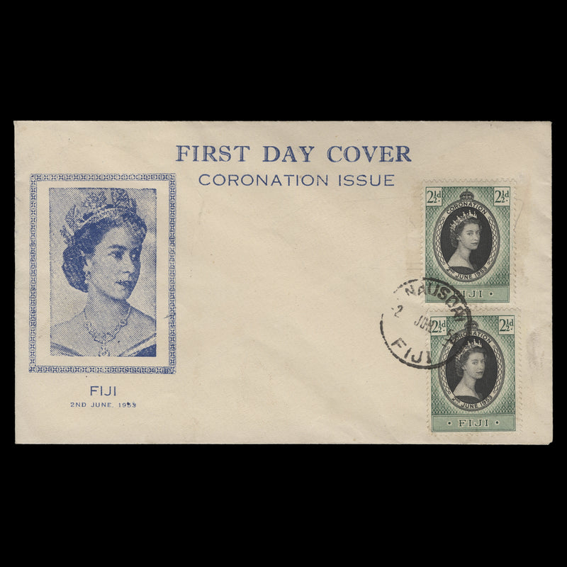 Fiji 1953 (FDC) 2½d Coronation singles, NAUSORI