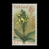 Falkland Islands 1970 (Variety) £1 Yellow Orchid with stalk flaw