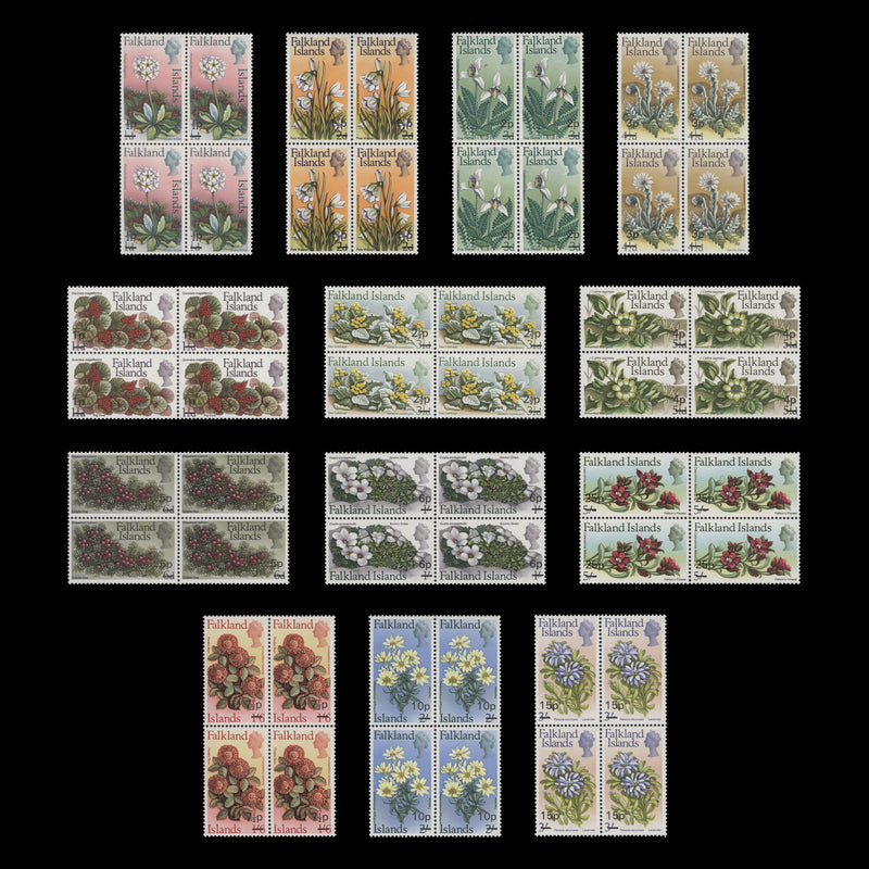 Falkland Islands 1971 (MNH) Flowers Provisionals blocks