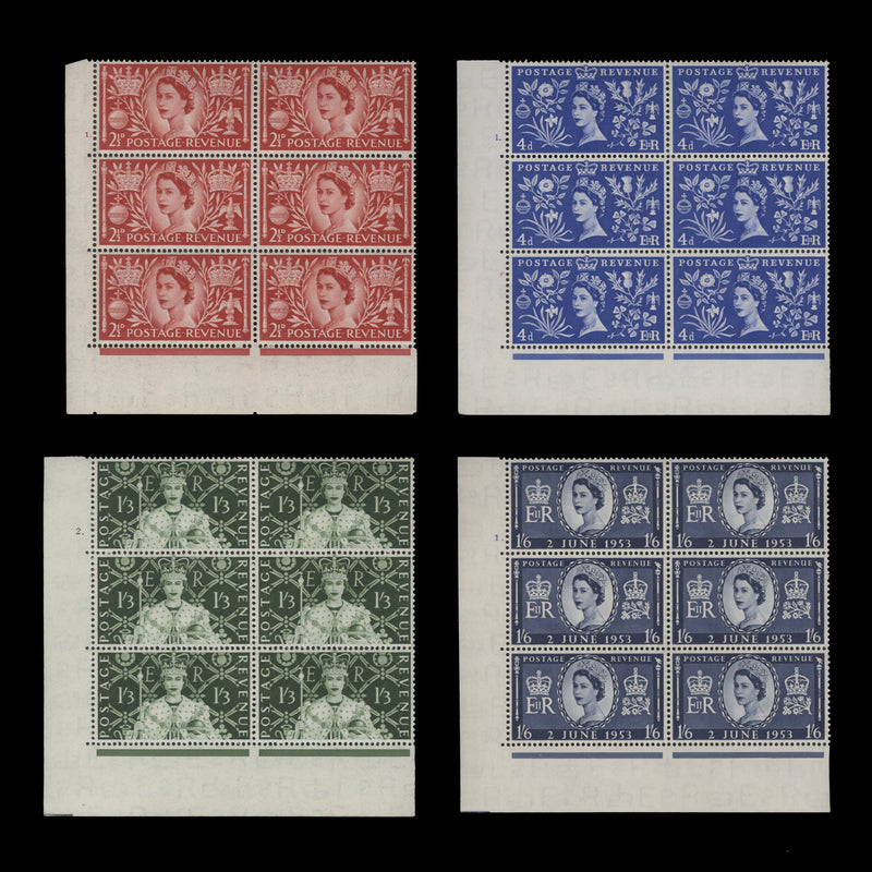 Great Britain 1953 (MNH) Coronation cylinder dot blocks