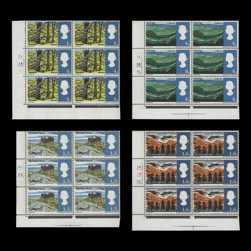 Great Britain 1966 (MNH) Landscapes phosphor cylinder no-dot blocks