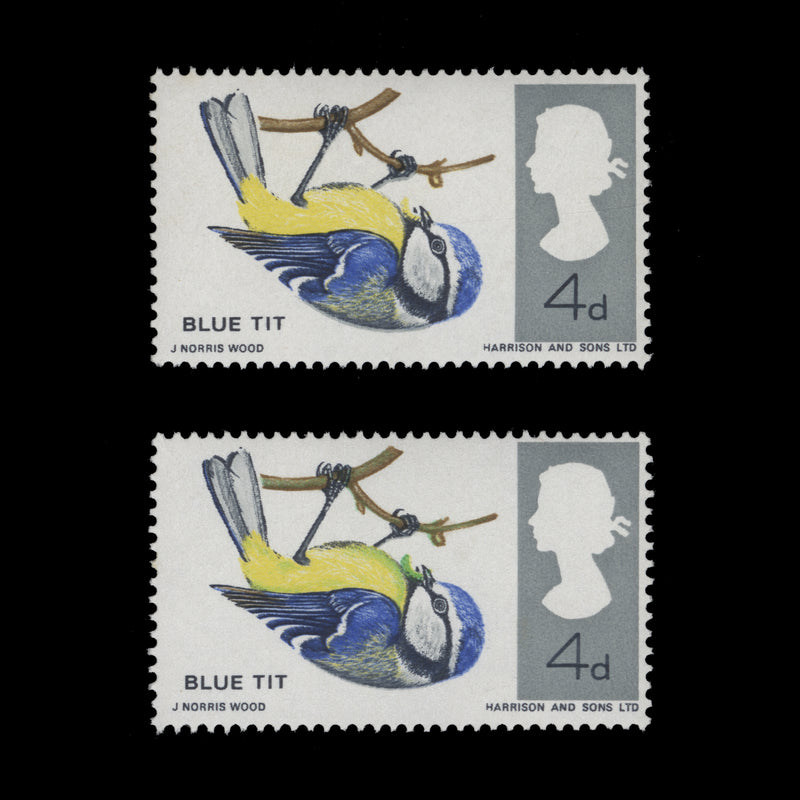 Great Britain 1966 (Variety) 4d Blue Tit ordinary single missing emerald-green