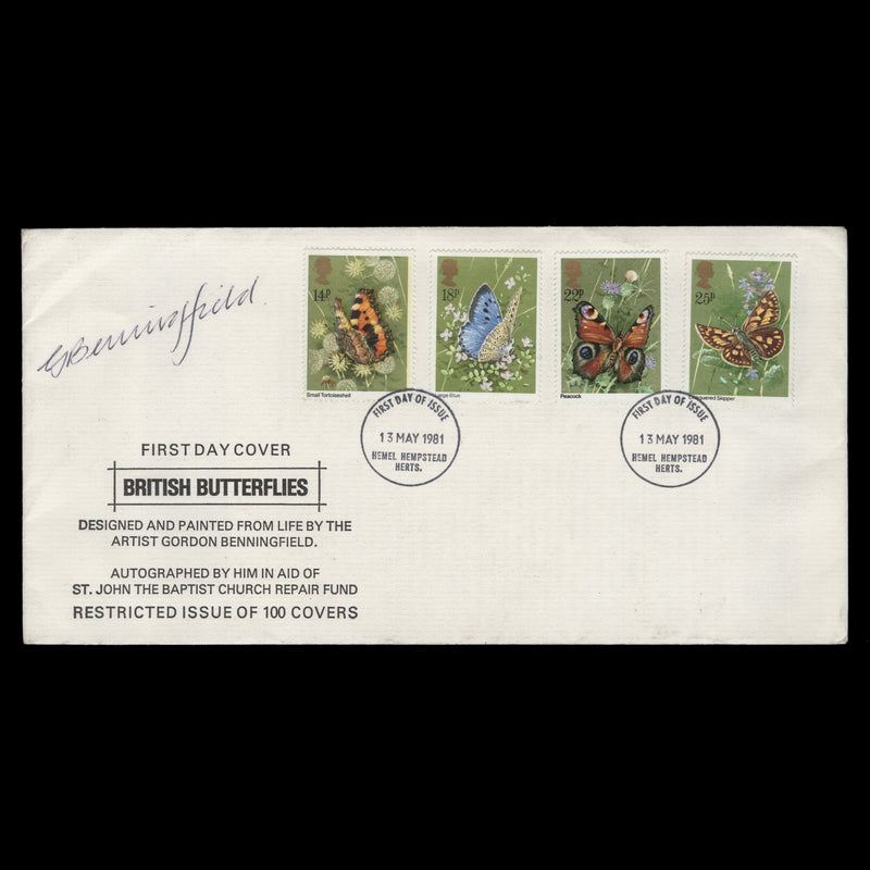 Great Britain 1981 Butterflies first day cover signed by Gordon Beningfield