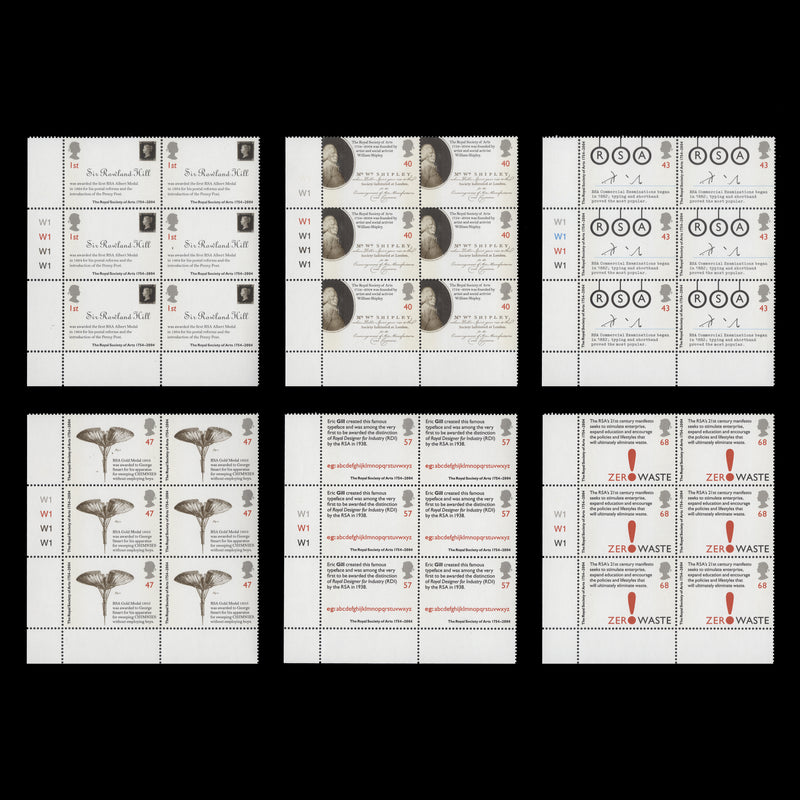 Great Britain 2004 (MNH) Royal Society of Arts Anniversary cylinder blocks