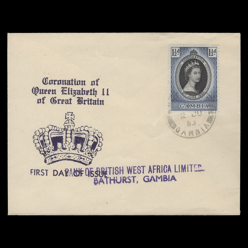 Gambia 1953 (FDC) 1½d Coronation, BATHURST