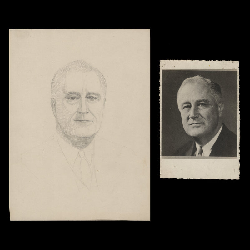 Franklin Roosevelt pencil sketch by Harold J Bard