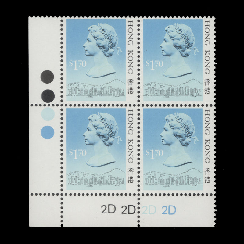 Hong Kong 1987 (MNH) $1.70 QEII plate 2D–2D–2D–2D block, type I