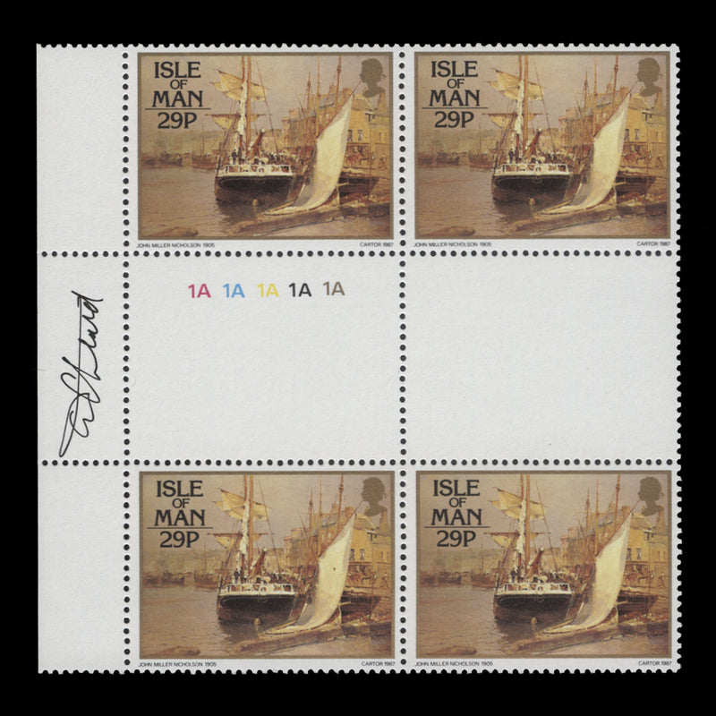 Isle of Man 1987 (MNH) 29p John Miller Nicholson Paintings gutter block signed by designer