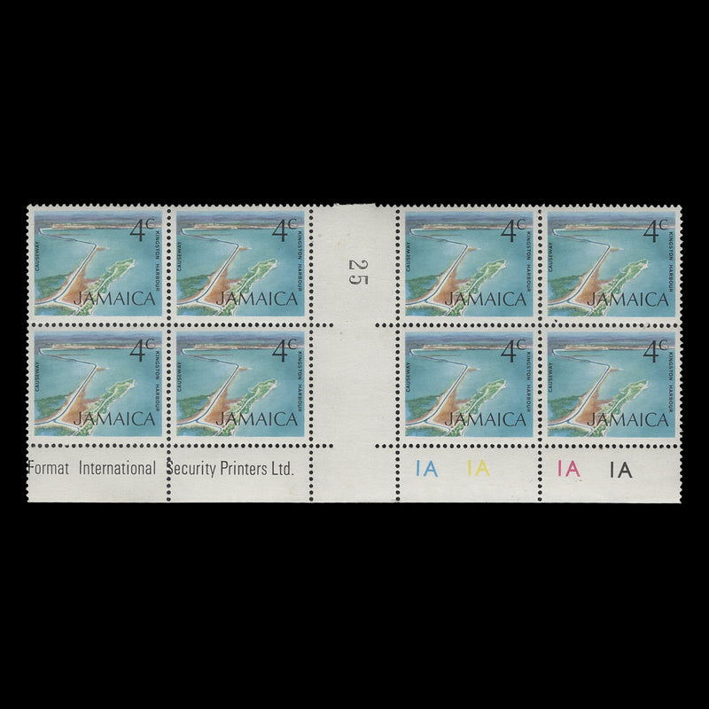 Jamaica 1972 (MNH) 4c Kingston Harbour gutter plate 1A–1A–1A–1A block