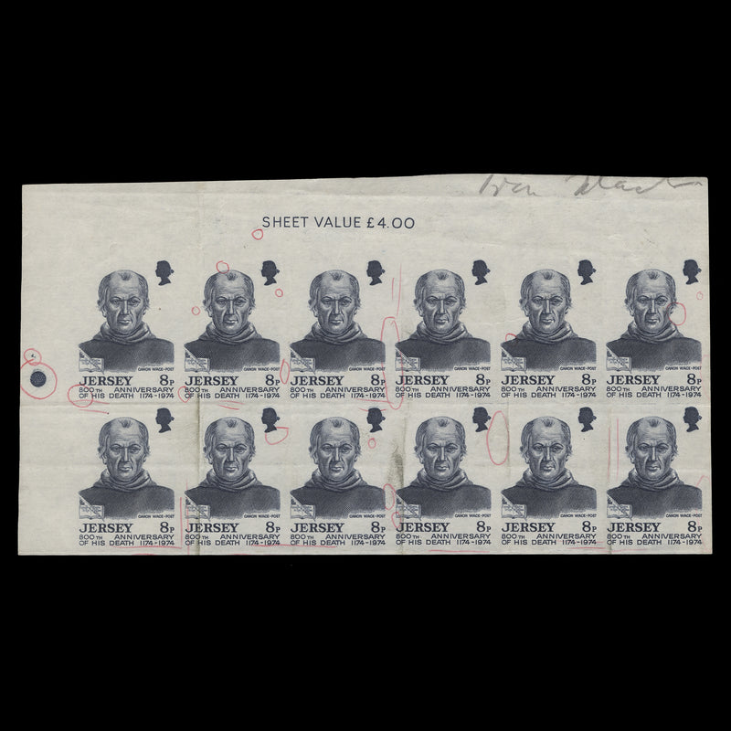 Jersey 1974 Canon Wace Death Anniversary sheet value proof block