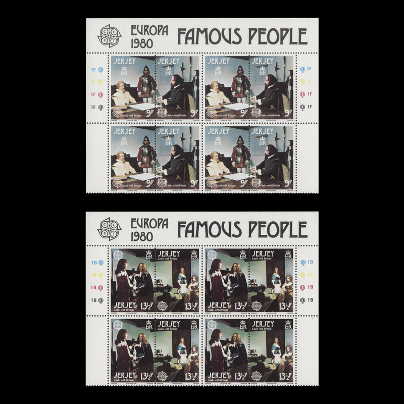 Jersey 1980 (MNH) Personalities traffic light/plate blocks