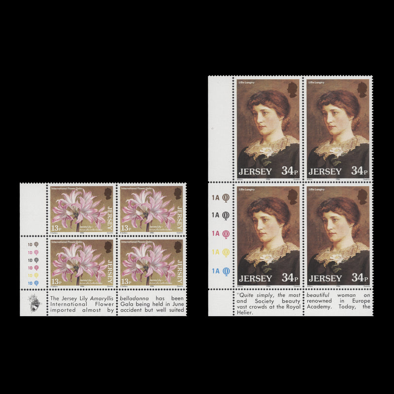 Jersey 1986 (MNH) Lillies traffic light/plate blocks