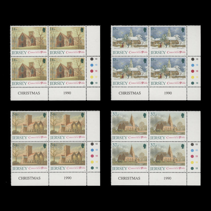 Jersey 1990 (MNH) Christmas traffic light/plate blocks