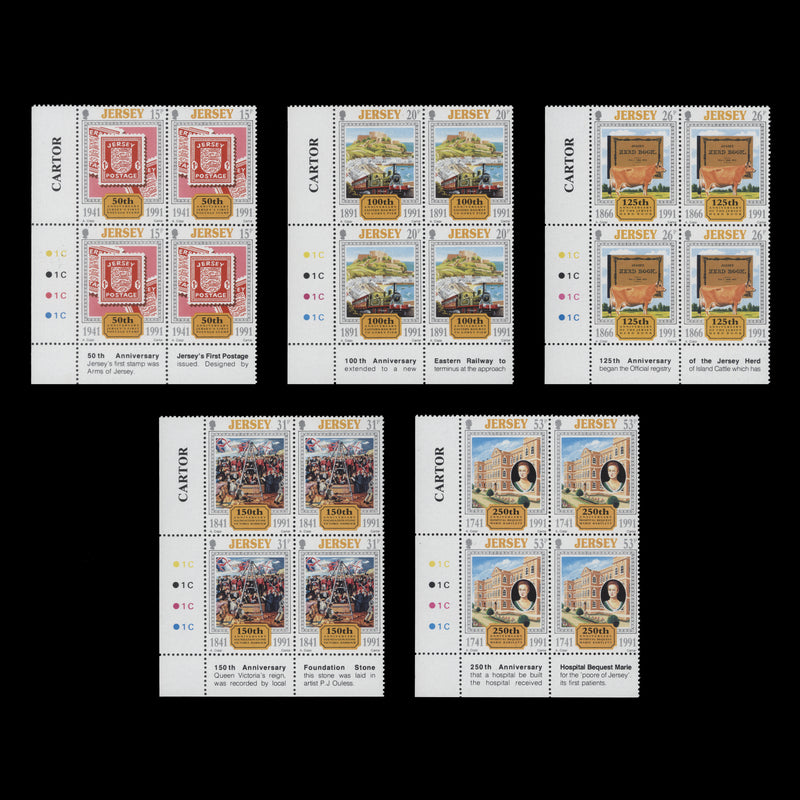 Jersey 1991 (MNH) Anniversaries traffic light/plate blocks