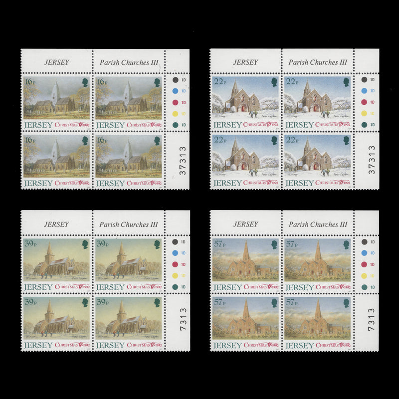 Jersey 1992 (MNH) Christmas traffic light/plate blocks