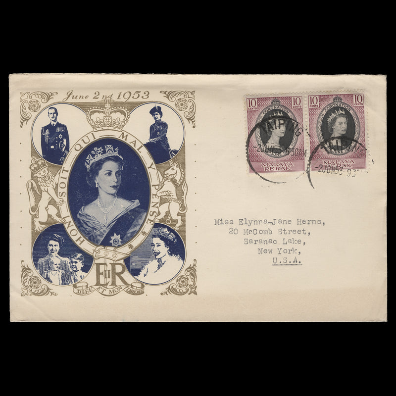 Perak 1953 (FDC) 10c Coronation pair, TAIPING