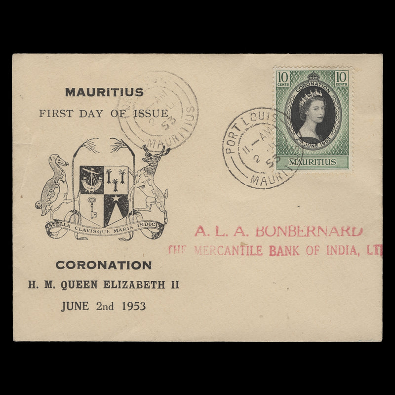 Mauritius 1953 (FDC) 10c Coronation, PORTLOUIS