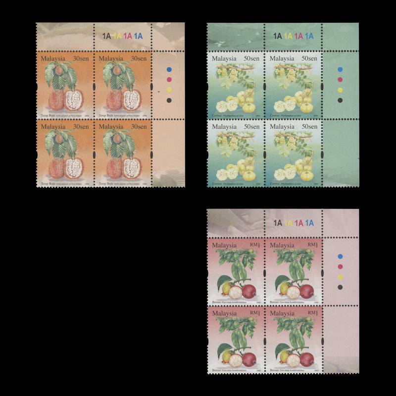 Malaysia 2006 (MNH) Rare Fruits plate blocks