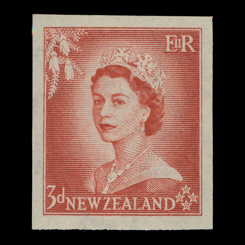 New Zealand 1954 (Variety) 3d Queen Elizabeth II imperf proof single