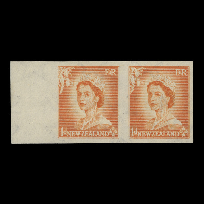 New Zealand 1954 (Variety) 1d Queen Elizabeth II imperf proof pair