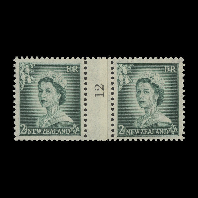 New Zealand 1954 (MNH) 2d Queen Elizabeth II coil join 12 pair