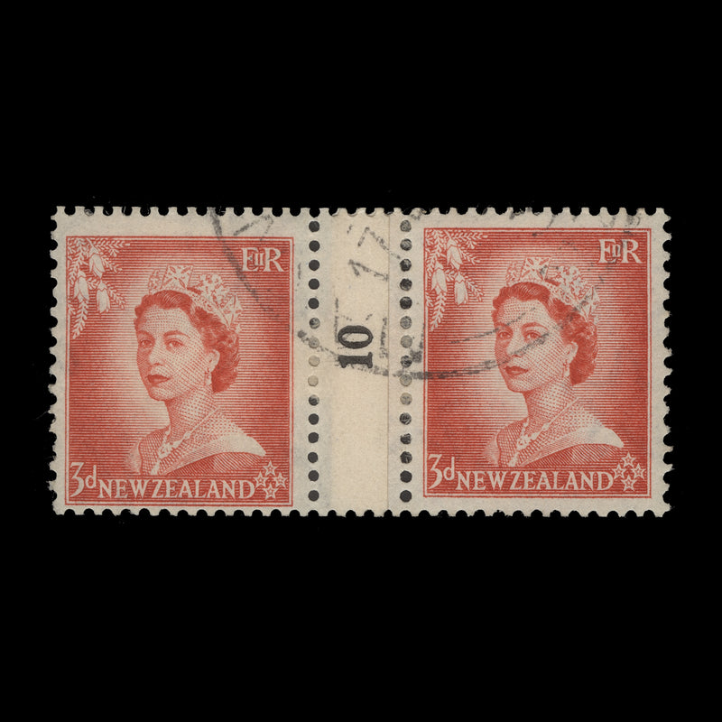 New Zealand 1956 (Used) 3d Queen Elizabeth II coil join 10 pair