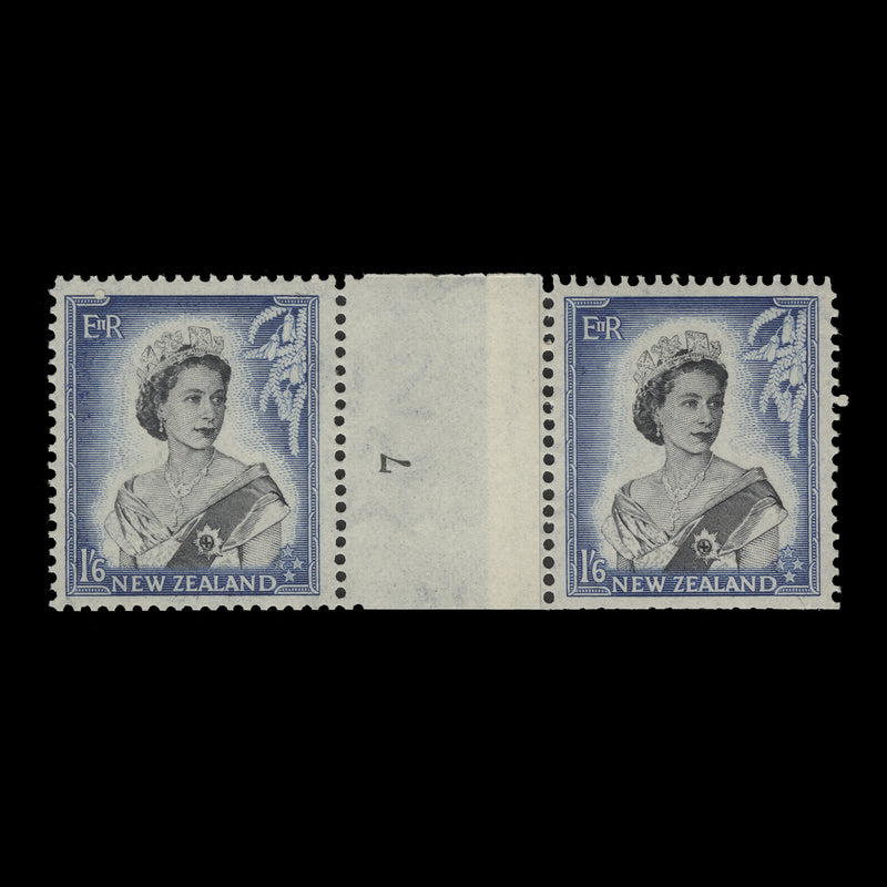 New Zealand 1954 (MNH) 1s6d Queen Elizabeth II coil join 7 pair