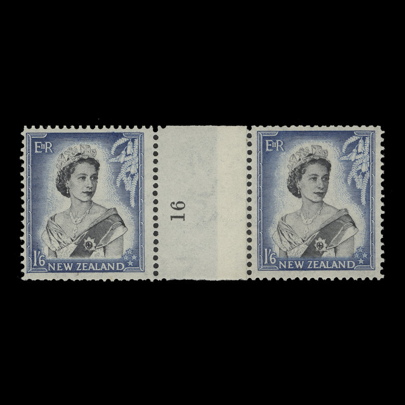 New Zealand 1954 (MNH) 1s6d Queen Elizabeth II coil join 16 pair