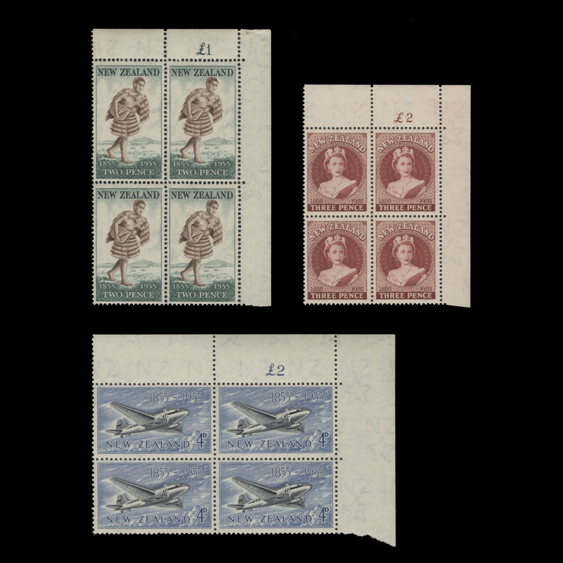 New Zealand 1955 (MNH) Stamp Centenary sheet value blocks