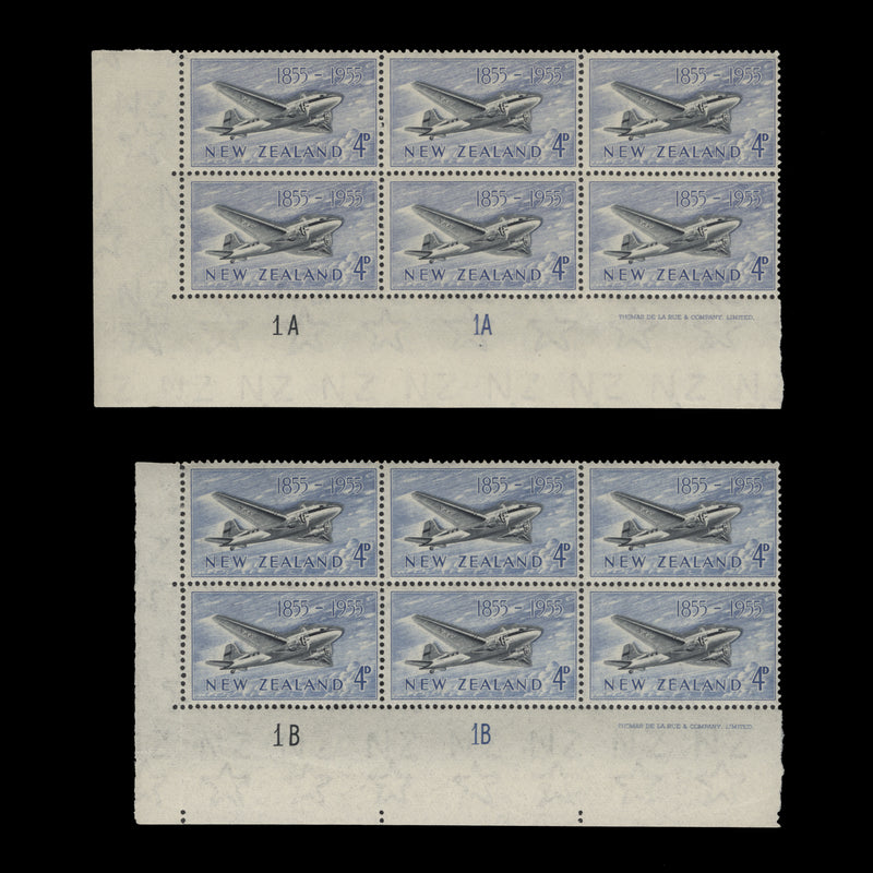 New Zealand 1955 (MNH) 4d Stamp Centenary plate blocks