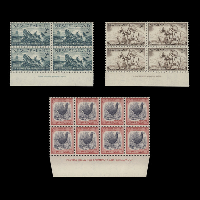 New Zealand 1956 (MNH) Southland Centennial imprint blocks