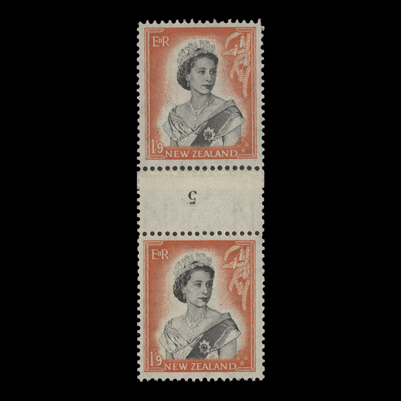 New Zealand 1957 (MNH) 1s9d Queen Elizabeth II coil join 5 pair