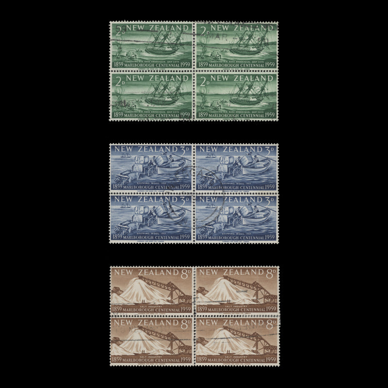 New Zealand 1959 (Used) Marlborough Centennial blocks