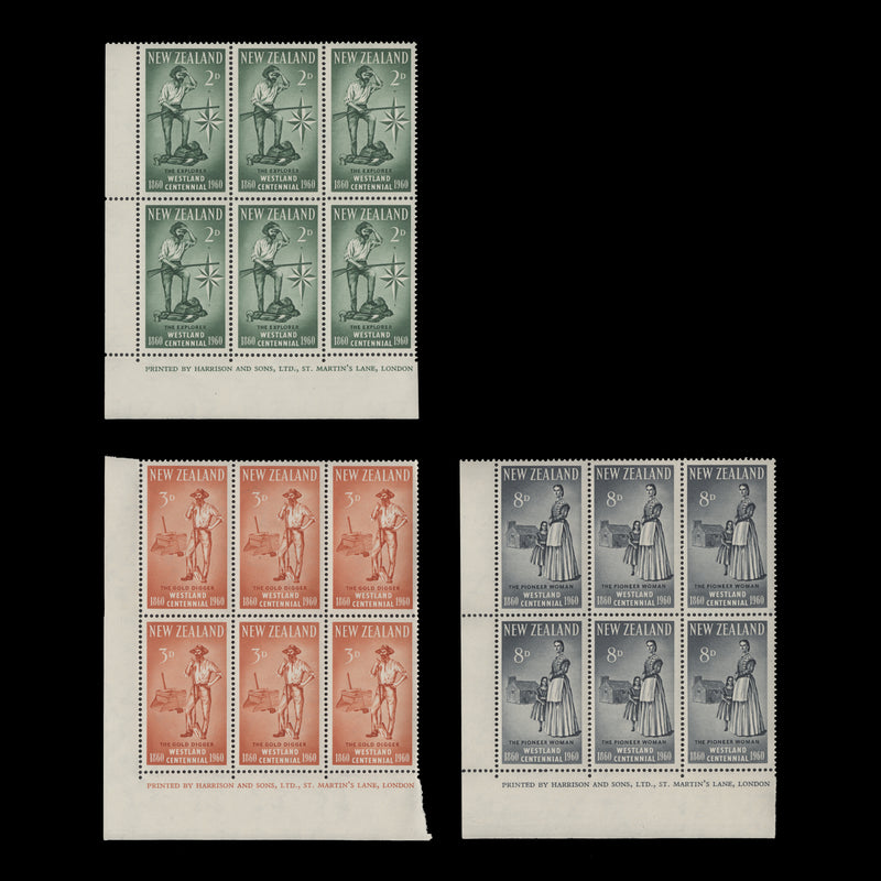 New Zealand 1960 (MNH) Westland Centennial imprint blocks