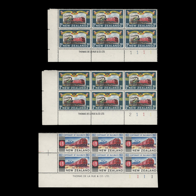 New Zealand 1963 (MNH) Railway Centenary imprint/plate blocks