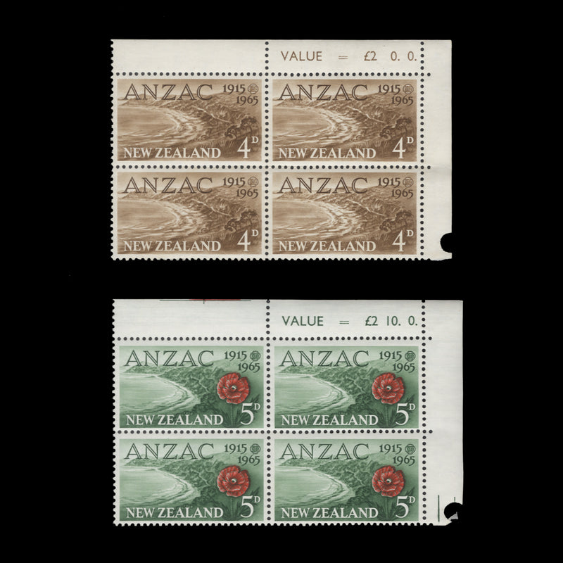 New Zealand 1965 (MNH) ANZAC Anniversary sheet value blocks