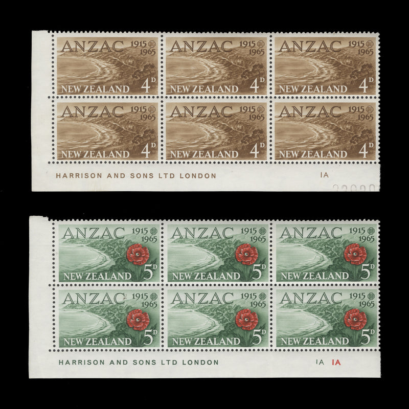 New Zealand 1965 (MNH) ANZAC Anniversary imprint/plate blocks